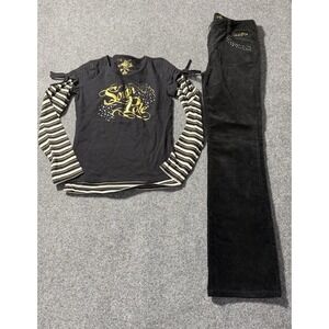 VTG Y2K Southpole Girls 2 Piece Outfit Corduroy Flare Pants Longsleeve Shirt XL